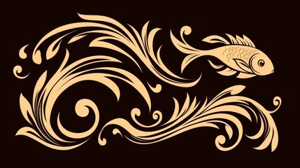 Elegant Floral Design with Goldfish Illustration