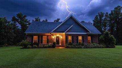 Electric storm casting vivid bolts above a home in the suburbs