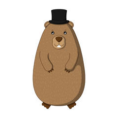 Vector illustration of Groundhog wearing hat on transparent background