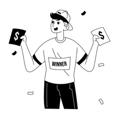 Lottery winner character illustration in glyph style 

