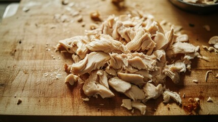 Fototapeta premium Chopped chicken wooden board. Generative AI