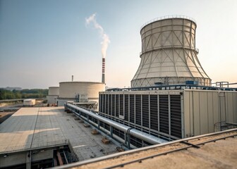 Obraz premium Industrial Cooling Tower: Large-Scale Water Chiller System for HVAC