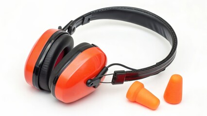 Orange Noise-Cancelling Headphones and Earplugs