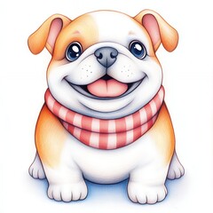 Naklejka premium Adorable Bulldog Puppy In Checkered Scarf Illustration