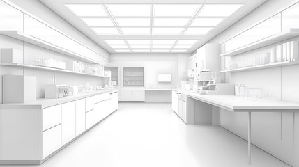 Modern lab interior with white walls and white floor