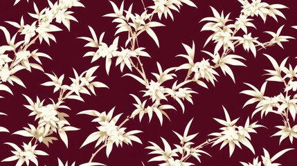 Elegant Floral Pattern Burgundy Background with Cream Flowers and Leaves
