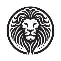 black and white Lion Head Tattoo Vector Mascot Illustration