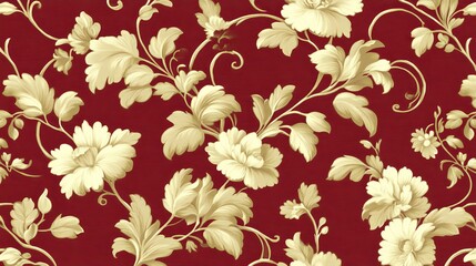 Elegant Floral Pattern Burgundy Gold Textile Design