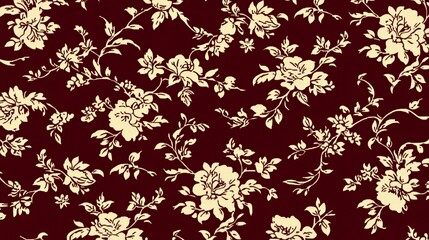 Elegant Floral Pattern Design with Cream Roses on Burgundy Background