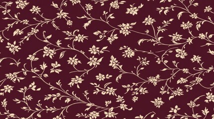 Elegant Floral Pattern Design, Burgundy Background, Vintage Style