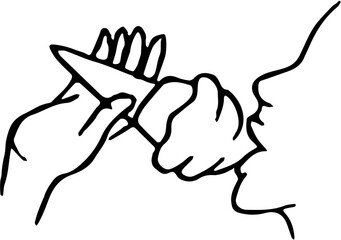 Sea, beach summer time travel. Vacation. Hand drawn vector isolated. Woman on a beach eating ice cream 