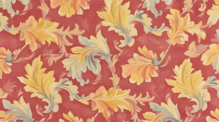 Elegant Floral Pattern Textile Design Red Background