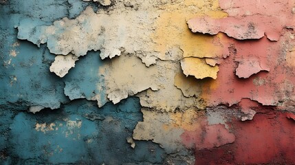 Obraz premium A texture of faded graffiti with peeling paint on concrete.