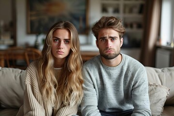 The Aftermath of a Disagreement: Couple on Sofa Shows Signs of Strain and Sadness