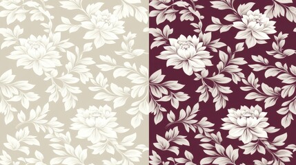 Elegant Floral Patterns Beige and Burgundy Repeating Designs