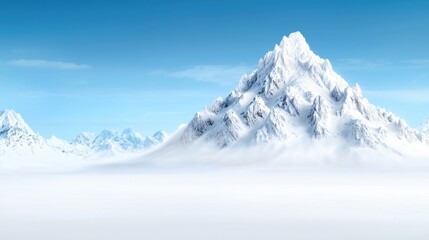 Snowy mountain peak above cloudscape, winter landscape, serene nature scene, ideal for travel brochures