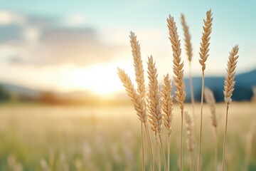 Fototapeta premium Goldene Weizenähren im Sonnenuntergang