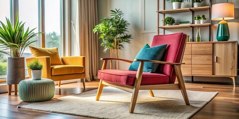 Fototapeta premium Japandi Living Room Interior Design: Macro Photography of Accent Armchair Detail