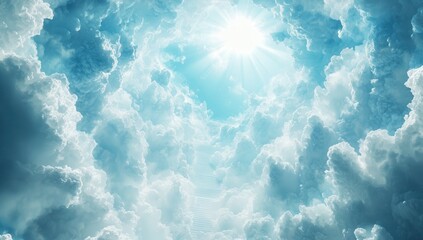 Bright Sunlight Illuminating Soft White Clouds in Vast Blue Sky