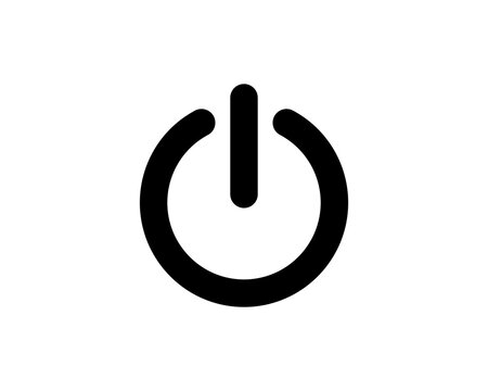 Bold black power button icon on white background.  Perfect for websites, apps, and presentations needing a simple, clear onoff symbol. Minimalist design, highresolution image.