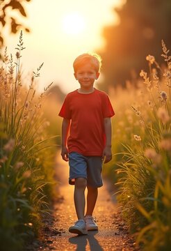 this boy walking on footh parth