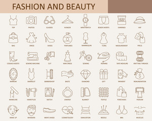 a set of fashion and style icons, beauty, cosmetology, creating clothes, sketches, modeling, fashion shows