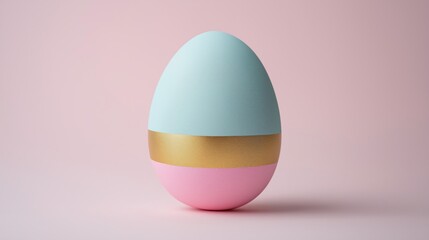 Decorative pastel egg with gold stripe on a soft pink background