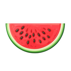Fresh watermelon slice with seeds and green rind isolated on transparent background