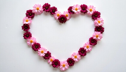 Obraz premium Floral heart arrangement on white surface, symbol of love