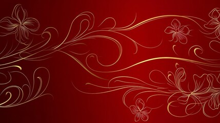 Elegant Gold Floral Design on Red Background (1)
