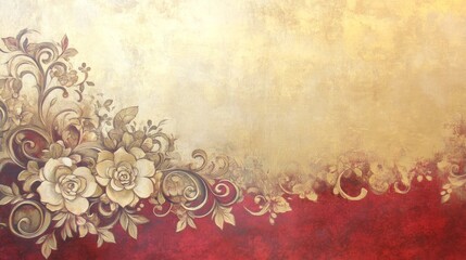 Elegant Gold Floral Design on Red Background (6)