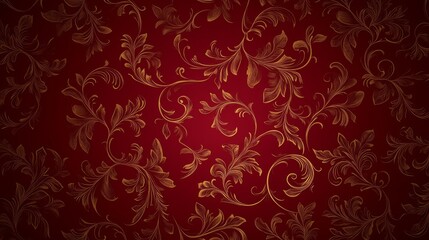 Elegant Gold Floral Design on Red Background Wallpaper