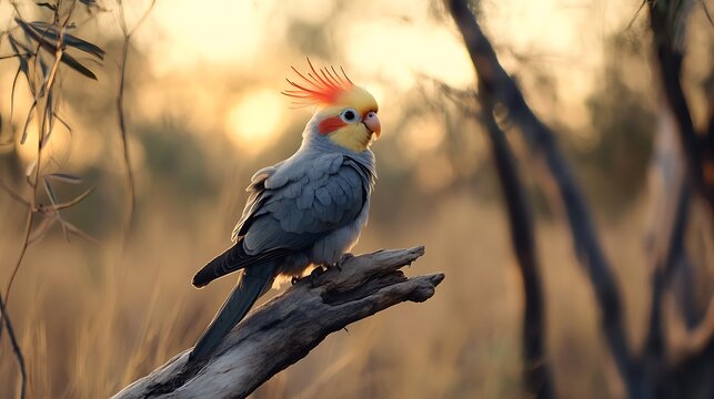 A cockatiel perched on a branch at curtin springs in Outback