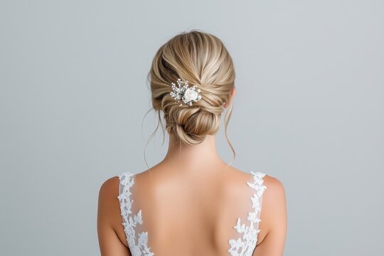 Elegante Brautfrisur mit Blumenschmuck

