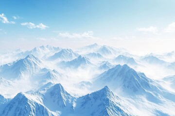Vast, snow-covered mountain range under a clear blue sky.