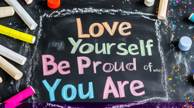 Empowering messages for positive body image campaigns in colorful chalk art design