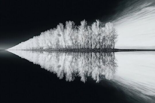 This artwork blends symmetry found in nature with the harmony of soft mist to create a surreal and emotional atmosphere.
