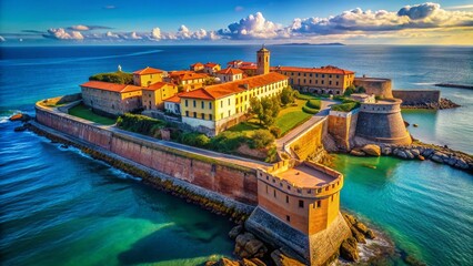 Fototapeta premium Livorno Fortezza Nuova Fortress, Tuscany Italy: Majestic Coastal Fortification