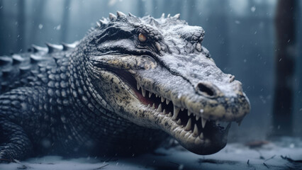 Obraz premium Alligator in snowy environment