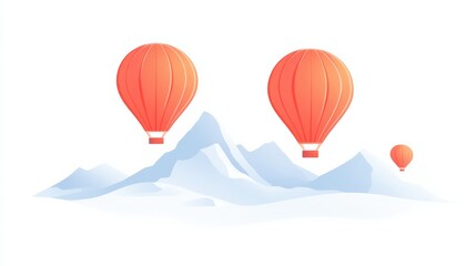 Obraz premium Colorful hot air balloons floating over serene snow-capped mountains in a clear sky