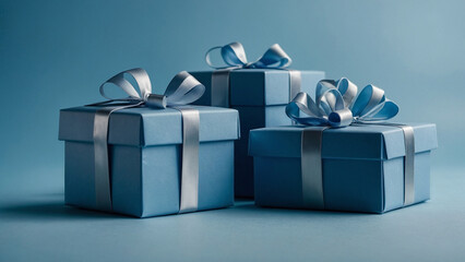blue gift boxes on blue copyspace background