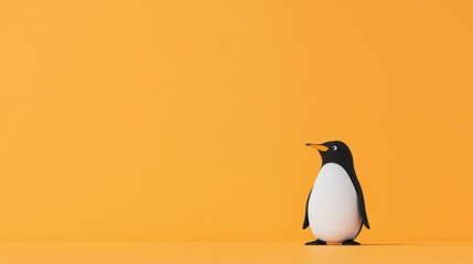 Fototapeta premium Cute cartoon penguin on orange background.