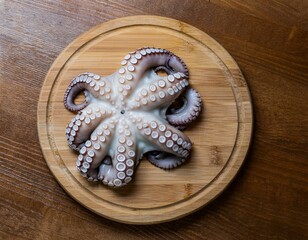 Fresh Octopus on a Cutting Board Ready for Cooking