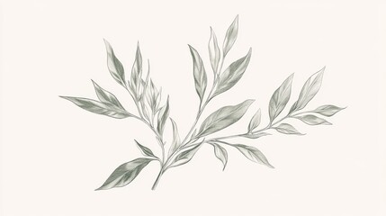 Fototapeta premium Elegant grayscale botanical illustration of a sprig with leaves and buds.