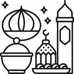 Islamic Symbols of Celebration and Faith in a Simple Line Art Design