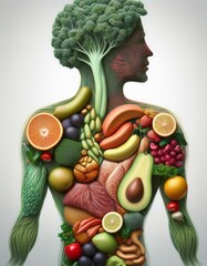 uman Body Silhouette Composed of Micronutrients Representing a Balanced Diet