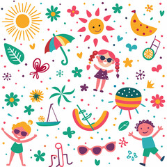 Happy kids summer fun colorful pattern.