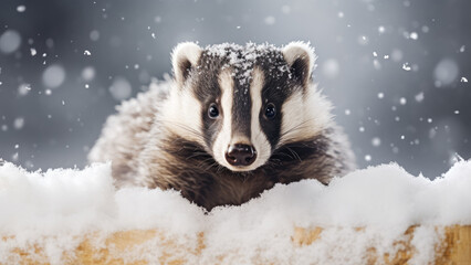 Obraz premium Badger in snowy night
