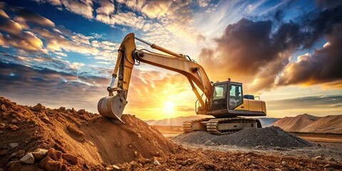 Bagger auf Baustelle Raupenbagger mit Aushub, construction site, excavation