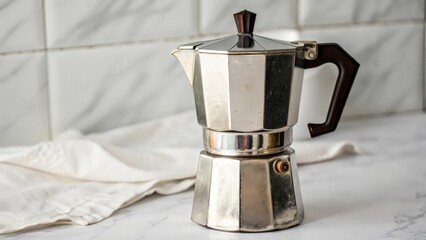 Aluminum Moka Pot on Kitchen Counter